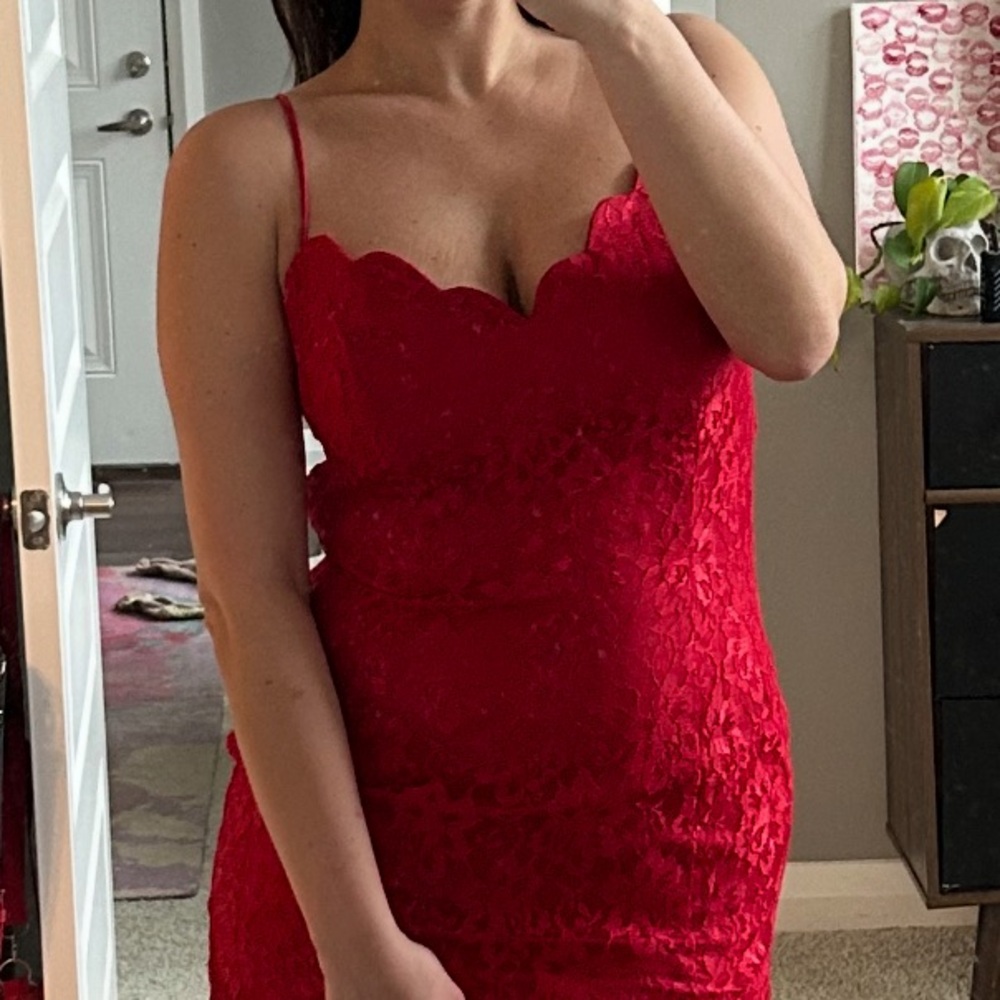 Vintage Scallop Elegant Red Lace Maxi Skirt
